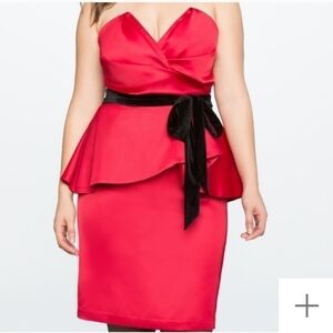 Eloquii Red Draped Bodice Peplum Dress